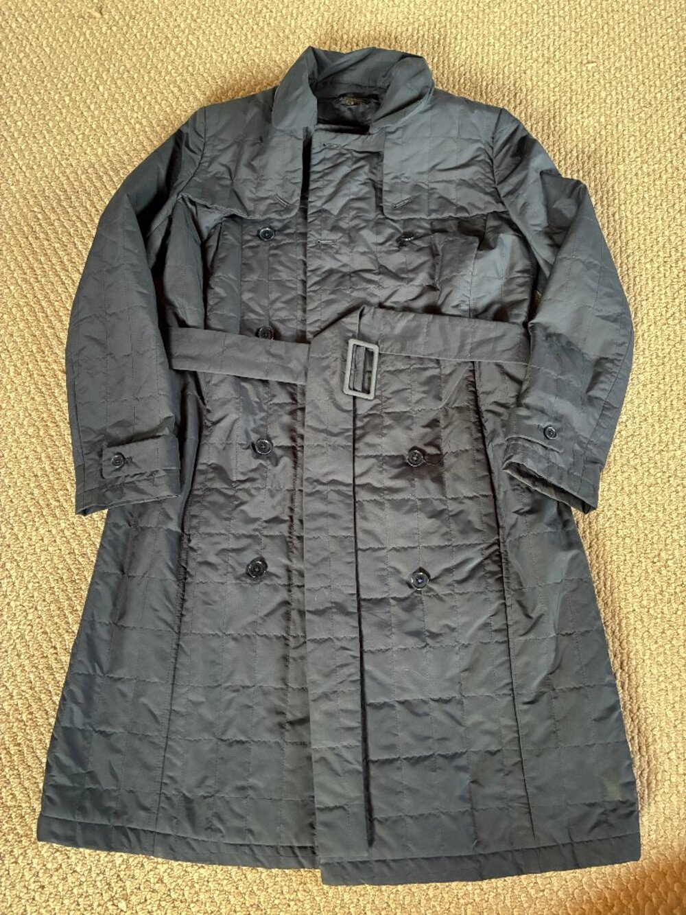 Brooks Brothers Size 8 Navy Quilted Trench Coat Lined Women's Double Breasted